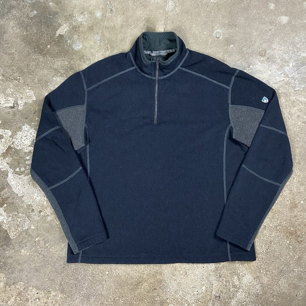 KUHL Revel 1/4 Zip Fleece Size XXL Black Mock Neck Pullover Hiking Wear 3007